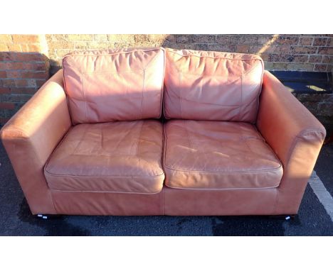 A MODERN LEATHER TWO-SEATER SOFA 170cm wide, 97cm deep (faded)