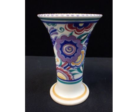 TRUDA CARTER POOLE POTTERY a trumpet-shaped vase painted with the Manners bluebird pattern, 19 cms high 