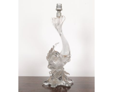 AN ITALIAN ART GLASS LAMP 20th century, modelled as a fish, on a naturalistic base, 37cm high