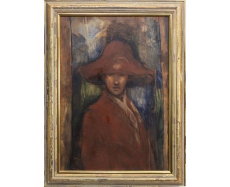 * ROBERT PLISNIER (BELGIAN b 1951), PORTRAIT IN RED oil on canvas, signed and dated 94 73cm x 53cm Framed. Note: Robert Plisn