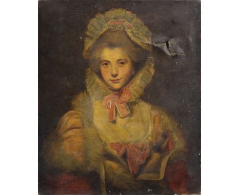 BRITISH SCHOOL, PORTRAIT OF A LADY oil on canvas, inscribed indistinctly verso 76cm x 65cm Unframed