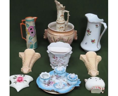 Quantity of various Art Deco style and other sundry ceramics inc. Jardineres, Wall Pockets, jugs including Royal Worcester et