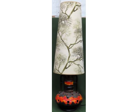 Mid 20th century West German glazed pottery double handled table lamp, with tall shade. Approx. 125cms H

reasonable used. no