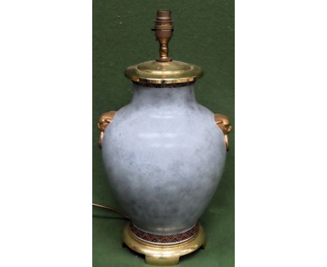 20th century gilded ceramic table lamp with metal rimmed decoration. Approx. 45cm H

Used condition, not tested for working 