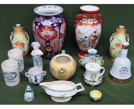 Pair of Oriental vases, plus various ceramic whimper, Dundee Marmalade jars

All in used condition, unchecked 