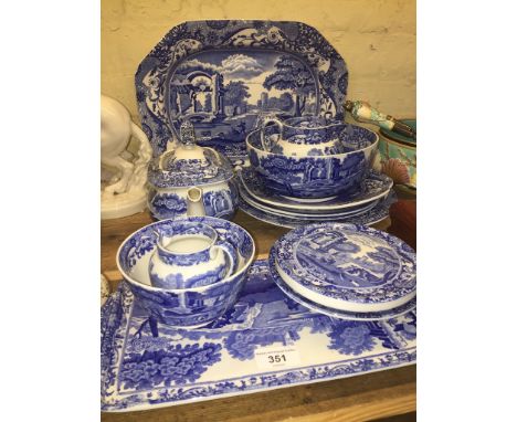 Thirteen pieces of Copeland Spodes Italian including a platter, a tray, teapot etc. 