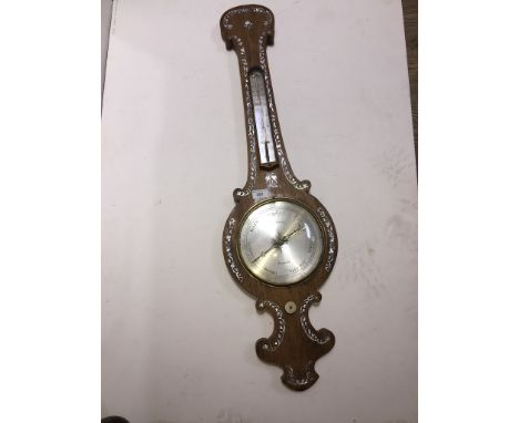A 19th century rosewood and mother of pearl inlaid cased barometer/thermometer the dial signed Matthews of Penrith, height 98