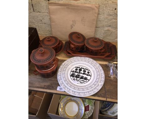 A collection of Scottie Wilson Royal Worcester Crown Ware and an enveope of Scottie Wilson ephemera 