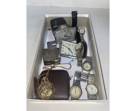 Box containing various vintage clocks and watches, Art Deco etc 