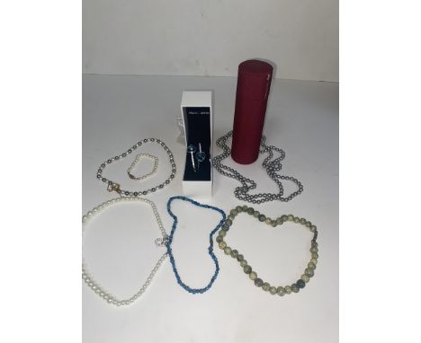 Majorca pearls, Swarovski bangle, jasper beads, other pearl costume jewllery. 