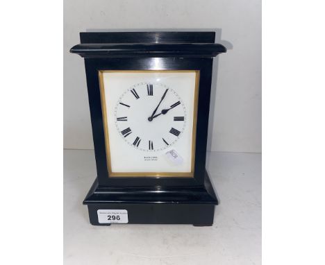 A vintage Barling Maidstone ebonised mantel clock with French movement, with pendulum and key.Condition Report: The vintage B