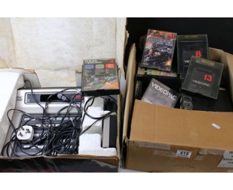 Boxed Phillips G7000 Videopac Computer console (very tatty box) with 26 games, many games with custom covers (2 boxes) 