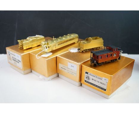 Four boxed Oriental Limited HO gauge item of brass rolling stock to include B&amp;O I-5ba Caboose made by Ajin, Korea, 1084T 