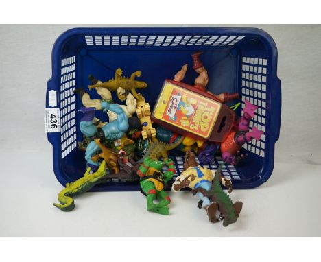 Eight playworn Circa 80's toys to include 6 x He-Man Masters of the Universe featuring He-Man, Tung Lashor, Skeletor, Syklone