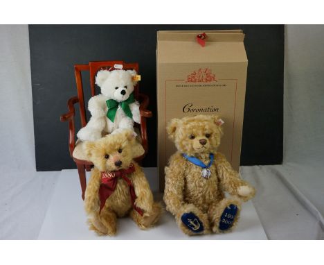 Boxed Steiff Coronation Bear, with certificate, with 2 other Steiff bears to include 081021 Yorkshire Bear, 28cm &amp; 1880 t