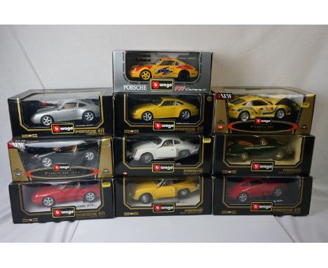 Ten boxed Buargo 1:18 scale diecast models to include 3021 Porcshe 356B Coupe (1961), 3031 Porsche 356B Cabriolet (1961), 304