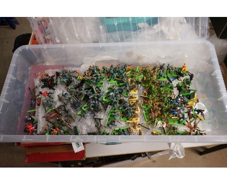 Large collection of Britains figures on metal stands, mainly Deetail examples, various army regiments 
