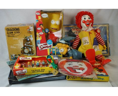 Collection of circa 1980s/90s toys and collectables to include boxed Mickey Mouse Bowling Alley,  boxed Playmates The Simpson