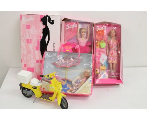 Four boxed Mattel Barbie dolls to include Sunsation 54194, Timeless Silhouette 29050, Weekend Style 56214 &amp; Ballet Star 5