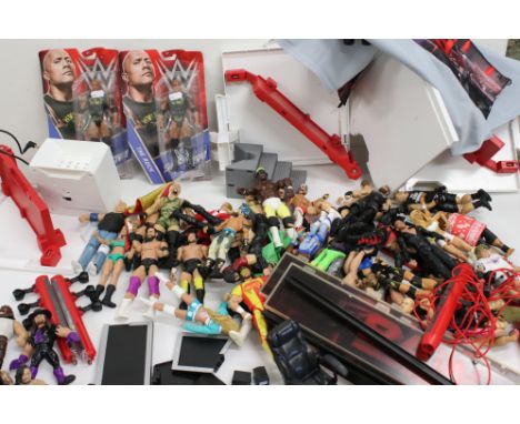 Collection of contemporary WWF / WWE figures mainly Mattel to include Elite examples, plus Hasbro retro collection figures an