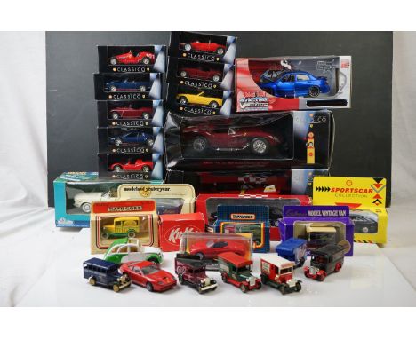 20 x Boxed diecast models to include Maisto 1:24 2002 Subaru Impreza WRX Custom Shop, Sunnyside Mustang, 2 x Lledo, 2 x Match