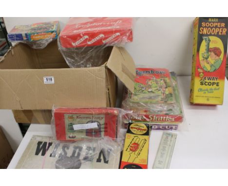 Collection of vintage toys and games to include Marx Sooper Snooper, Wisden Table Tennis Set, The Hardman Magic Wheel, Merit 