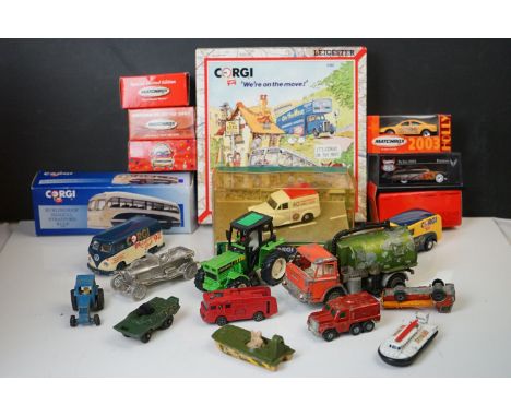 Nine boxed / cased diecast models to include Corgi 'We're On The Move', 5 x Matchbox, Corgi Burlington Seagull, Corgi Premier