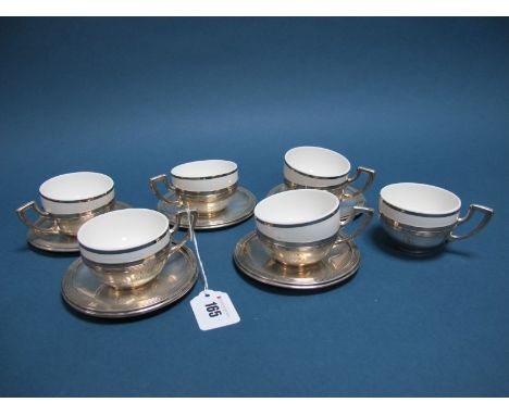 A Set of Six Cups and Saucers, initialled, with reeded detail, stamped "G.B.C." "800" (damages). 