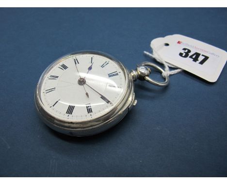 A Continental Cased Openface Chronograph Pocketwatch, the dial with black Roman numerals and centre seconds, the movement sta