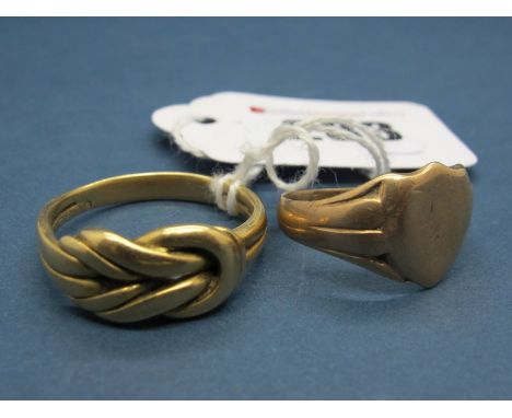 An 18ct Gold Gent's Ring, of knot design; Together with A Gent's Signet Ring, (damages). (2) 