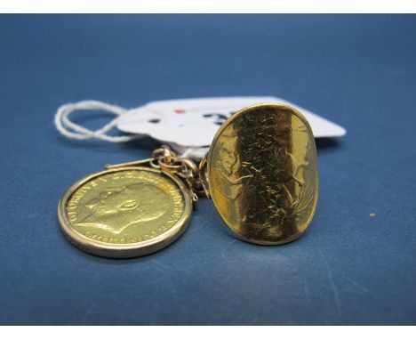 A George V Half Sovereign, 1913, loose set within pendant mount; An Edward VII Half Sovereign, curved, with applied ring shan