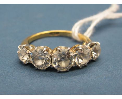 A Large Five Stone Diamond Ring, claw set throughout with graduated old cut stones, stamped "18ct". 