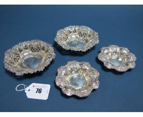 A Pair of Hallmarked Silver Bonbon Dishes, HM, Birmingham 1898, of shaped circular pierced design; Together with A Pair of Mo