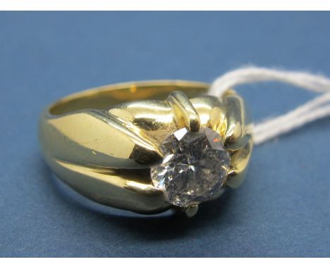 A Gent's 18ct Gold Single Stone Diamond Ring, of Victorian style, the (6.5mm) brilliant cut stone claw set. 