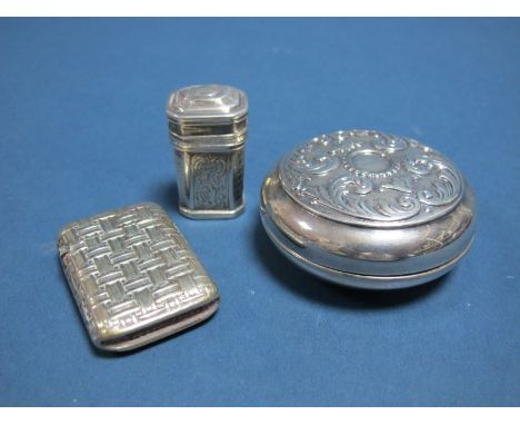 A Continental Box, of tapering rectangular form, with canted corners and hinged lid (hinge damaged), 4cms high; Together with