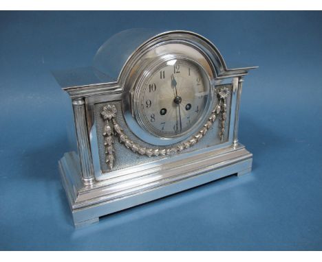 An Early XX Century Plated Mounted Mantel Clock, the French cylinder movement with engraved circular silvered dial and Arabic