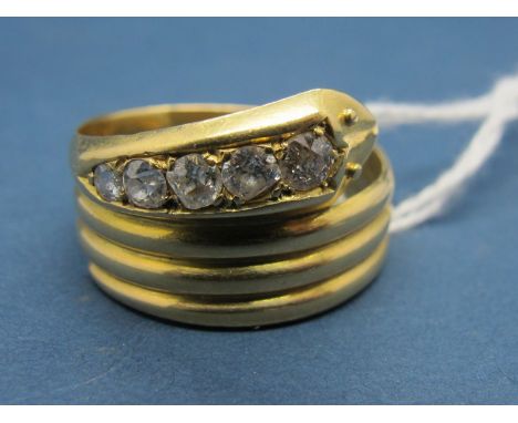 An 18ct Gold Gent's Diamond Set Serpent Ring, of coiled design, set with graduated old cut stones. 