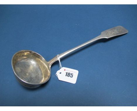 A Russian Fiddle Pattern Ladle, stamped makers mark, Assay Master Andrey Kovalsky, engraved detail to the handle, 31.5cms lon