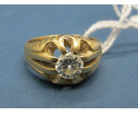 A Single Stone Diamond Ring, of Victorian style, the brilliant cut stone reeded claw set, stamped "18ct". 