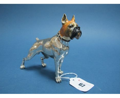 A Modern Saturno Style Hallmarked Silver and Enamel Model Boxer Dog, MH, Sheffield 2000, 13cms high. 