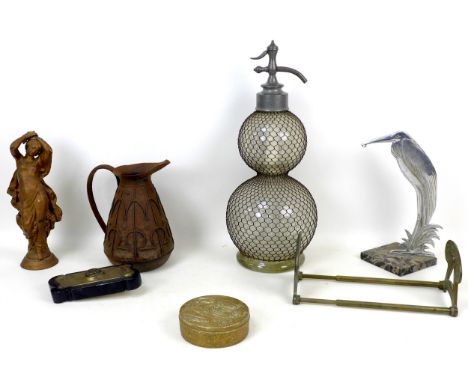 A collection of 19th century and later collectables, including a French double gourd seltzer bottle, 45cm high, two pieces of