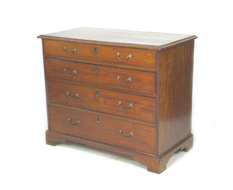 An Edwardian mahogany chest of four graduating drawers, with brass swan neck handles, raised upon bracket feet, 90 by 47 by 7