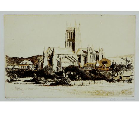 C. Dickens (British, 19th century): 'Worcester Cathedral', etching, signed and titled in pencil to lower margin, published by