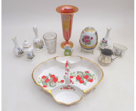 A group of ceramics and collectables, comprising a Royal Worcester 'Crown Ware' vase, of trumpet form, decorated in orange lu