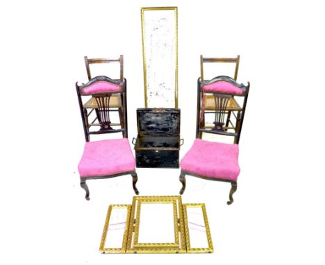 A group of furniture, comprising a pair of Edwardian cane seated bedroom chairs, a pair of Edwardian mahogany parlour chairs 