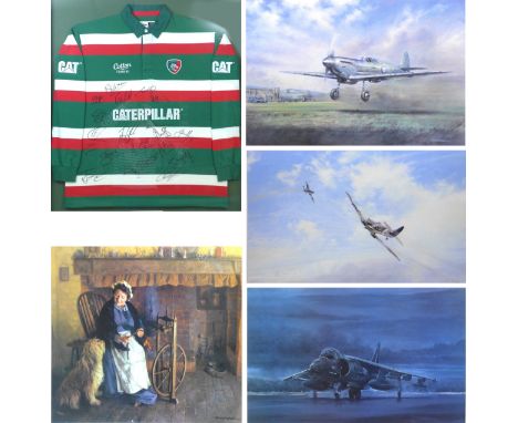 Three WWII aviation prints, comprising after J. W. Mitchell (British, 20th century): a print of 'First Flight of the Spitfire