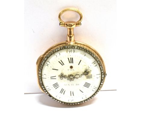 FRENCH DIAMOND AND GEM SET OPEN FACE POCKET WATCH The white enamel dial signed FOL AUX 15 20, black Roman numerals, diamond a