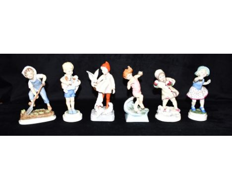 SIX ROYAL WORCESTER FIGURES:  'Monday's Child is Fair of Face', 'Saturday's Child Works Hard for a Living', 'but the Child th