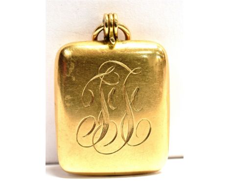 A VINTAGE STAMPED 10K LOCKETThe square locket with monogrammed initials to the front, paper inserts and stamped 10K to the re
