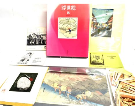 A FOLIO OF JAPANESE PRINTS  including two after Hiroshige, together with a hardback book published by Mainichi Newspapers, Ja